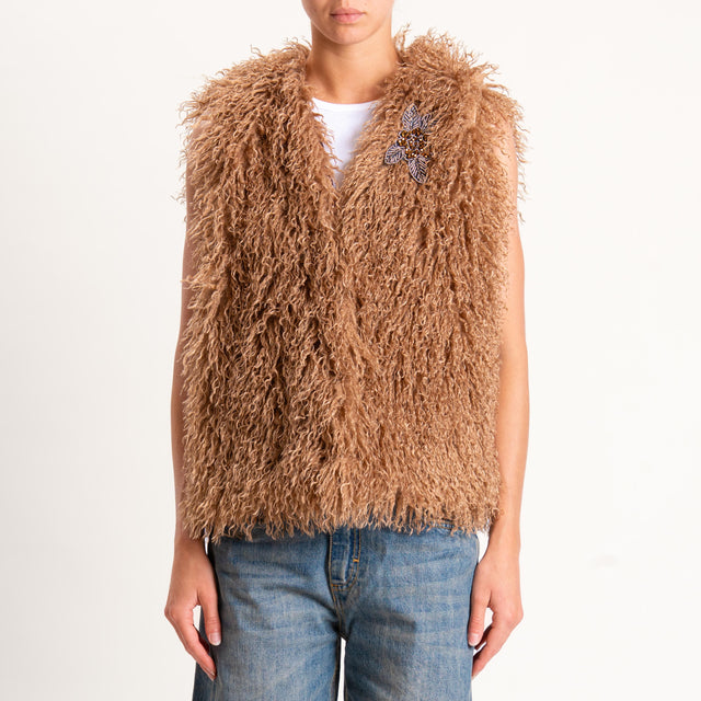Motel-Gilet ecomongolia con spilla - miele