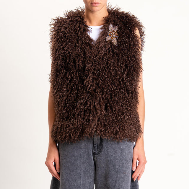 Motel-Gilet ecomongolia con spilla - moro