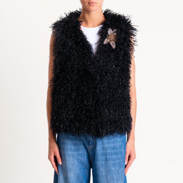 Motel-Gilet ecomongolia con spilla - nero