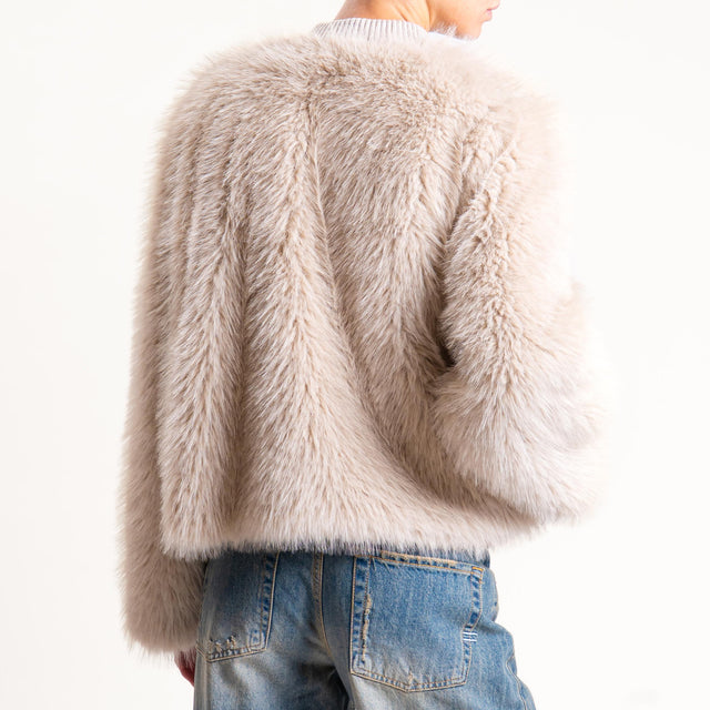 Motel- Bomber ecopelliccia con bordo in maglia- avena