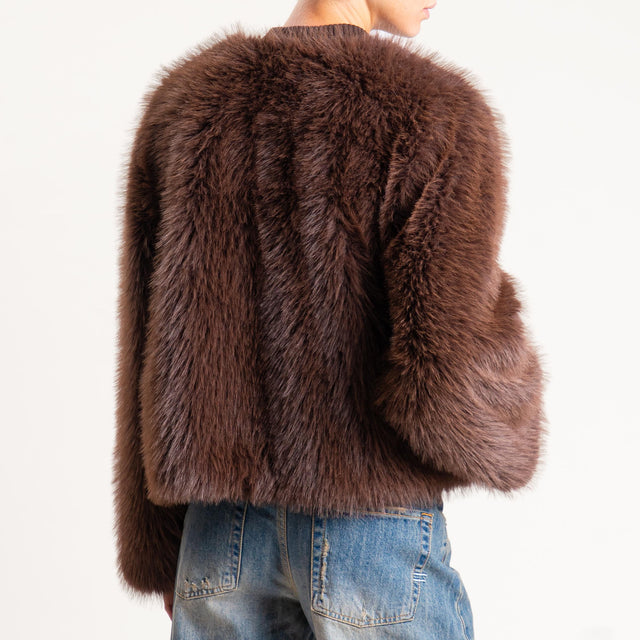 Motel- Bomber ecopelliccia con bordo in maglia - moro