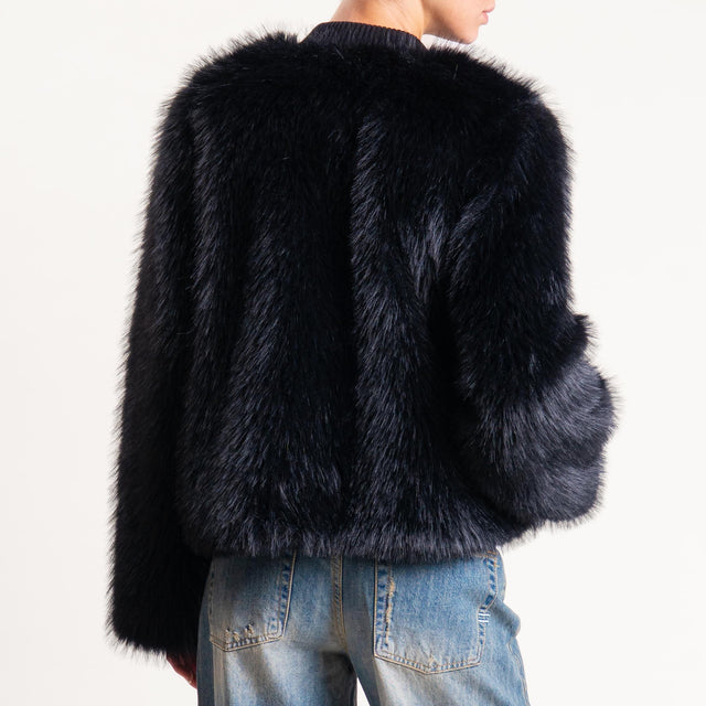 Motel- Bomber ecopelliccia con bordo in maglia - Nero