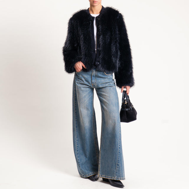 Motel- Bomber ecopelliccia con bordo in maglia - Nero