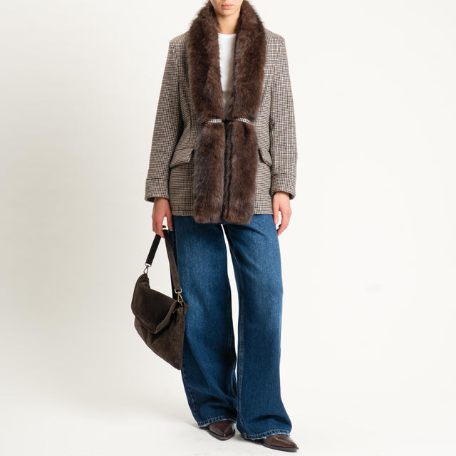 Motel-Giacca pied de poule con ecopelliccia - beige/moro/nero