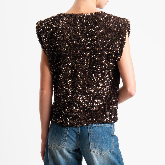 Motel-Blusa smanicata con paillettes - moro