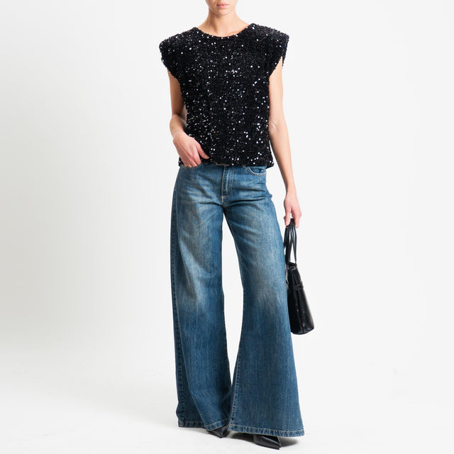 Motel-Blusa smanicata con paillettes - nero