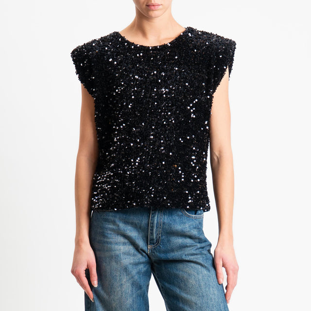 Motel-Blusa smanicata con paillettes - nero