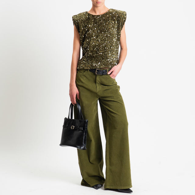 Motel-Blusa smanicata con paillettes - militare