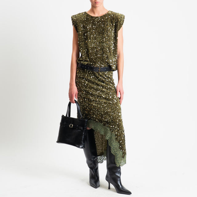 Motel-Blusa smanicata con paillettes - militare