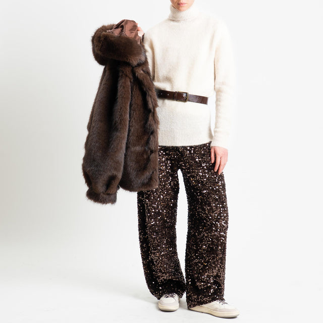 Motel-Pantalone paillettes elastico in vita - moro