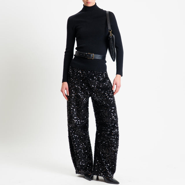 Motel-Pantalone paillettes elastico in vita - nero