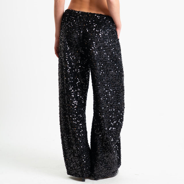 Motel-Pantalone paillettes elastico in vita - nero
