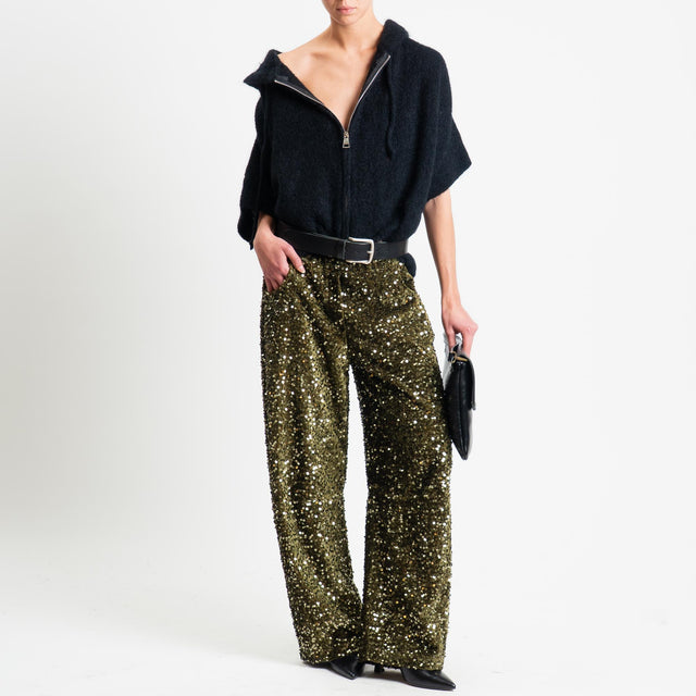 Motel-Pantalone paillettes elastico in vita - militare