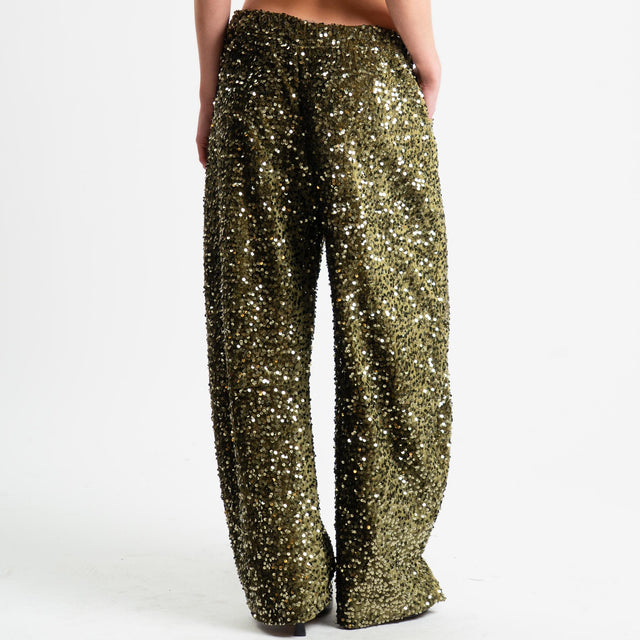 Motel-Pantalone paillettes elastico in vita - militare