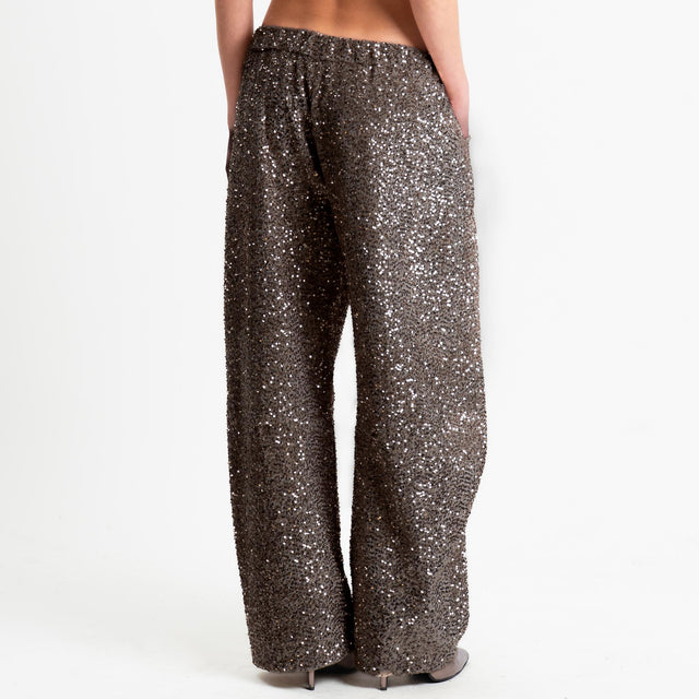 Motel-Pantalone barrel paillettes velluto ciniglia - fango