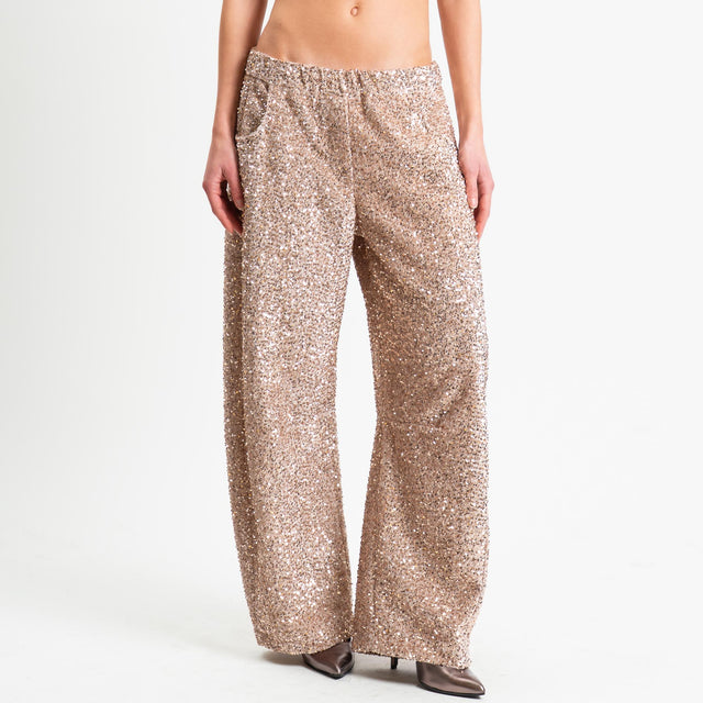 Motel-Pantalone barrel paillettes velluto ciniglia - nude