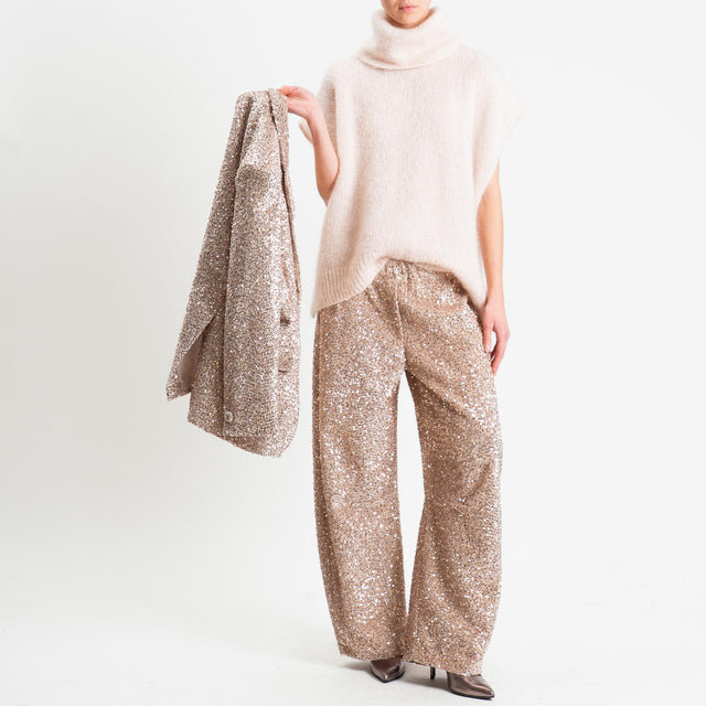 Motel-Pantalone barrel paillettes velluto ciniglia - nude