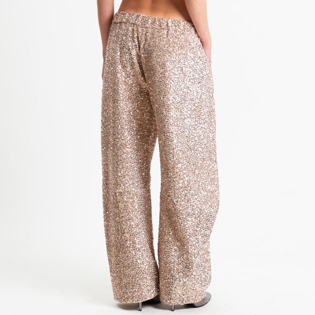 Motel-Pantalone barrel paillettes velluto ciniglia - nude