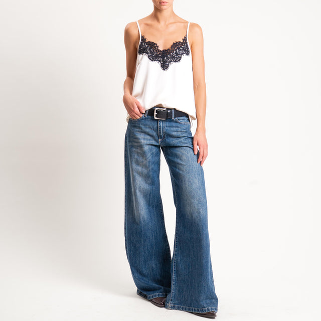 Motel-Top satin con pizzo - avorio/nero
