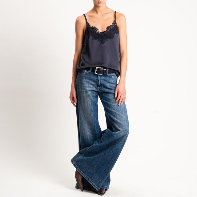 Motel-Top satin con pizzo - nero