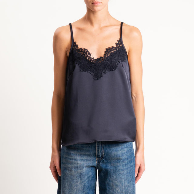 Motel-Top satin con pizzo - nero