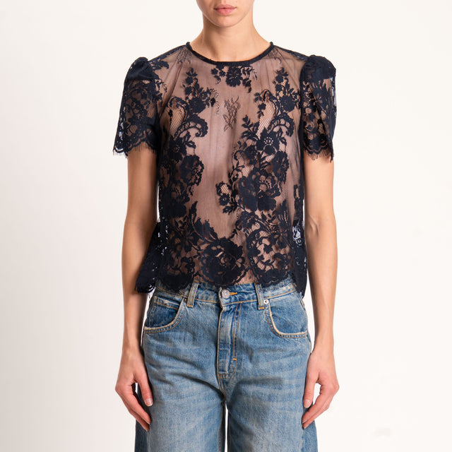 Motel-Blusa in pizzo bottone dietro - nero