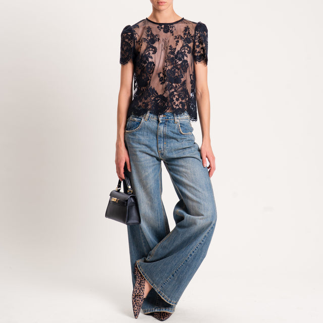 Motel-Blusa in pizzo bottone dietro - nero