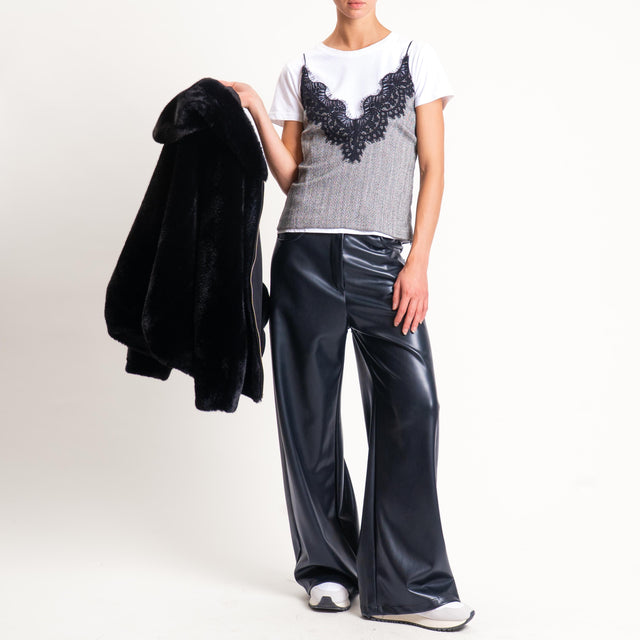 Motel-Top spinato con pizzo - grigio/nero