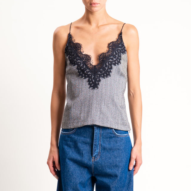 Motel-Top spinato con pizzo - grigio/nero