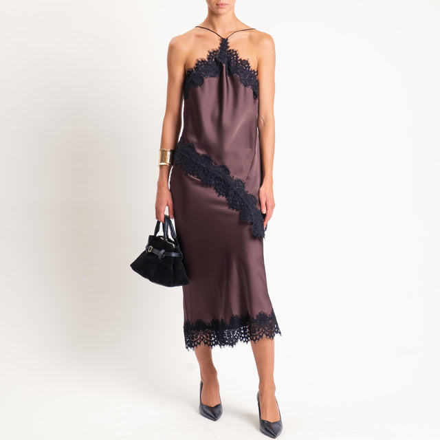 Motel-Top satin con pizzo - marrone/nero