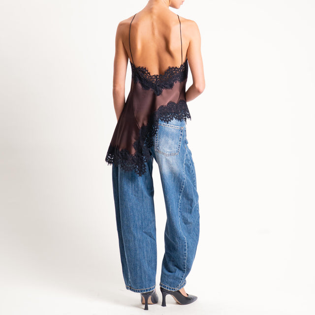 Motel-Top satin con pizzo - marrone/nero