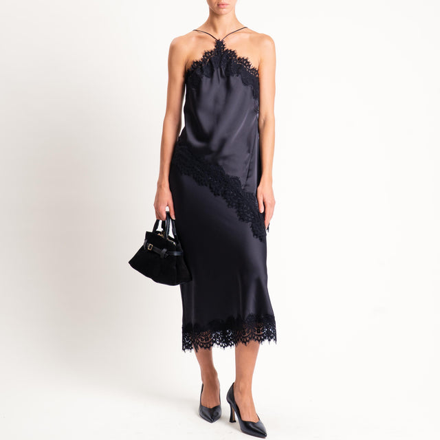 Motel-Top satin con pizzo - nero
