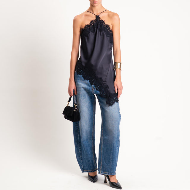Motel-Top satin con pizzo - nero