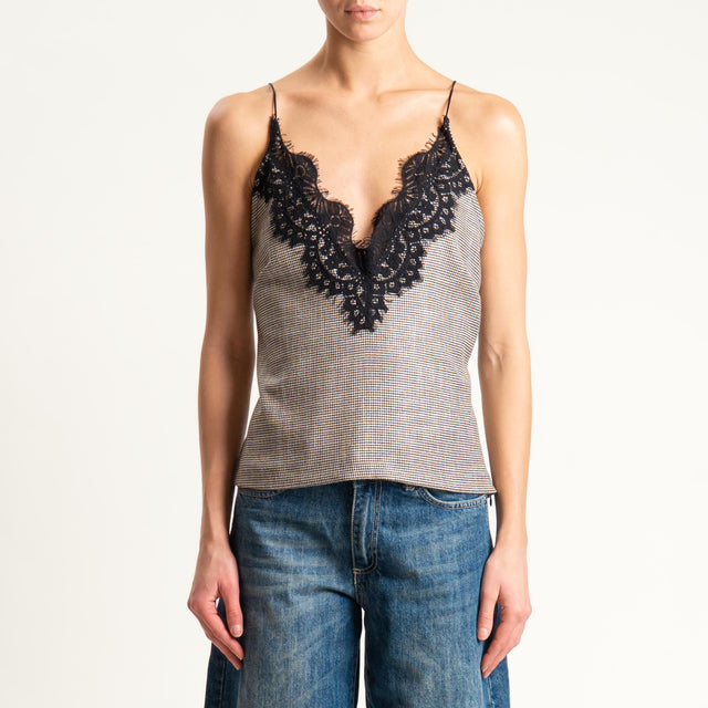 Motel- Top fantasia con pizzo - nero/sand