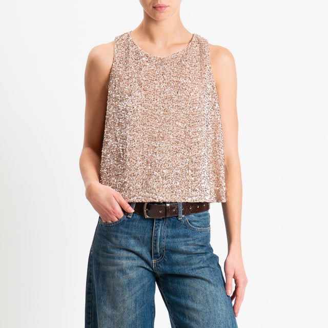 Motel-Top paillettes velluto ciniglia - nude