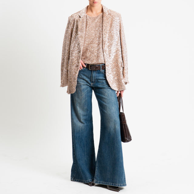 Motel-Top paillettes velluto ciniglia - nude