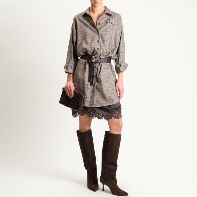 Motel-Chemisier principe di galles con spilla - moro/sand/vino