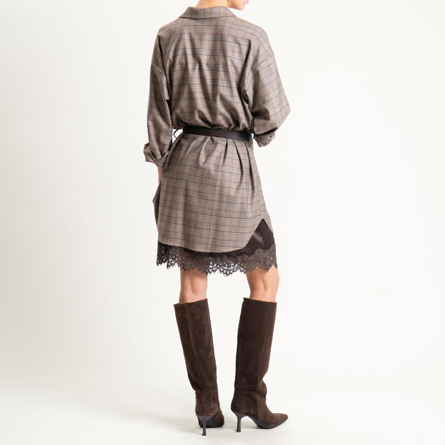 Motel-Chemisier principe di galles con spilla - moro/sand/vino