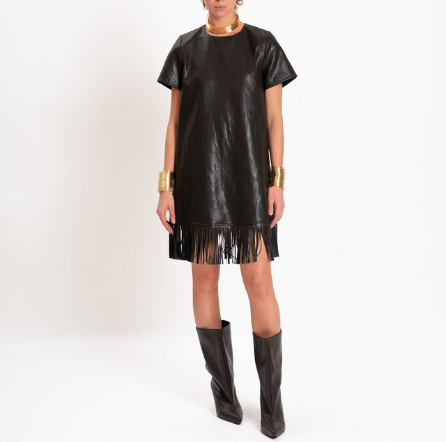 Motel - Faux leather fringed dress - dark brown