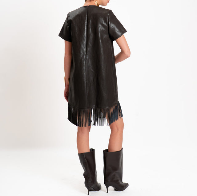 Motel - Faux leather fringed dress - dark brown