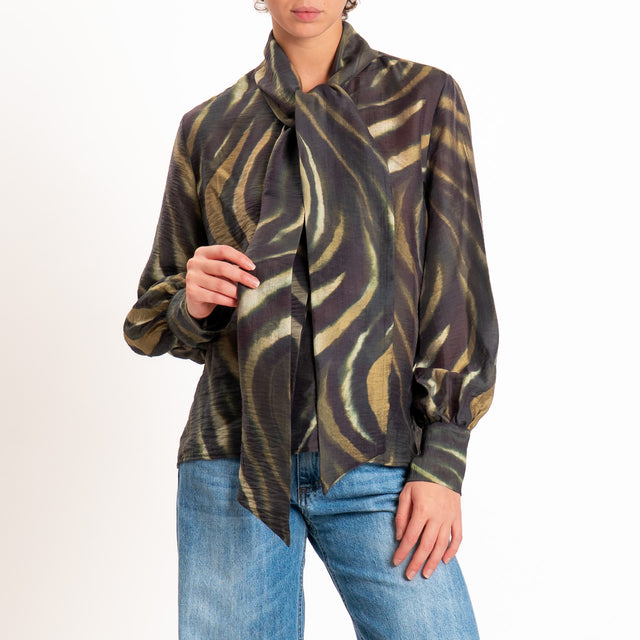 Motel-Camicia tencel con fiocco - verde/prugna