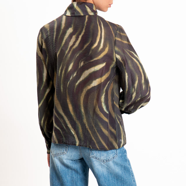 Motel-Camicia tencel con fiocco - verde/prugna