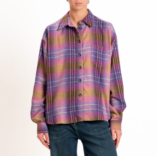 Motel-Camicia in flanella con taschino - viola/bubble/olio