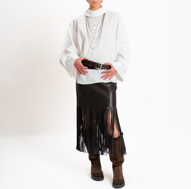 Motel-Faux leather mini skirt with fringe - dark brown