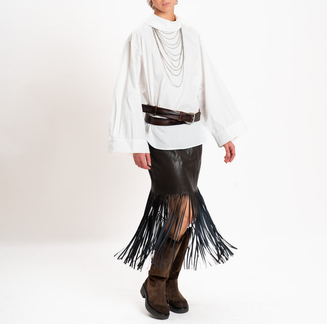 Motel-Faux leather mini skirt with fringe - dark brown
