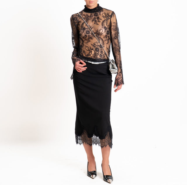 Motel-Gonna spacchi laterali con pizzo - nero