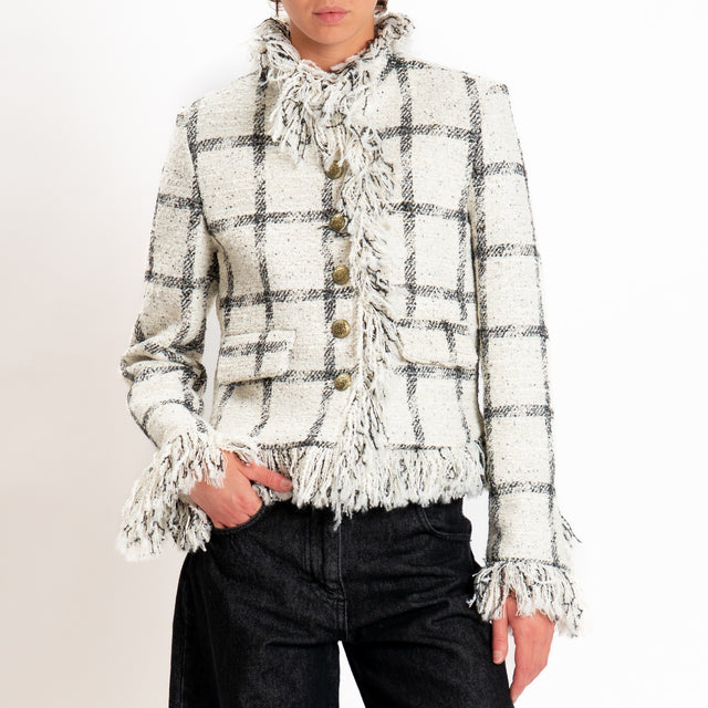 Motel-Giacca tweed check bordi sfrangiati - latte/nero