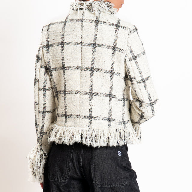 Motel-Giacca tweed check bordi sfrangiati - latte/nero