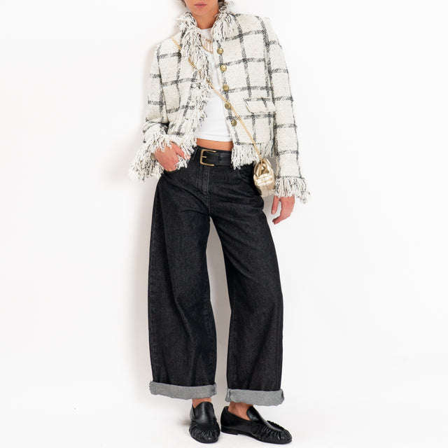 Motel-Giacca tweed check bordi sfrangiati - latte/nero