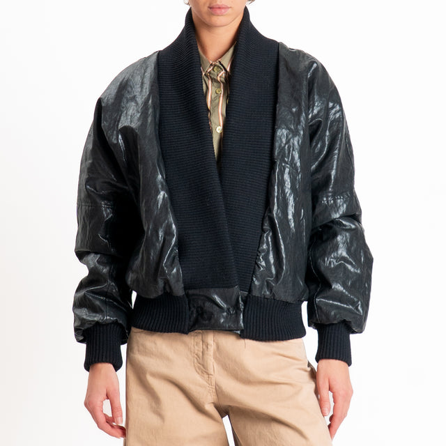 Motel-Bomber similpelle bordi in maglia - nero